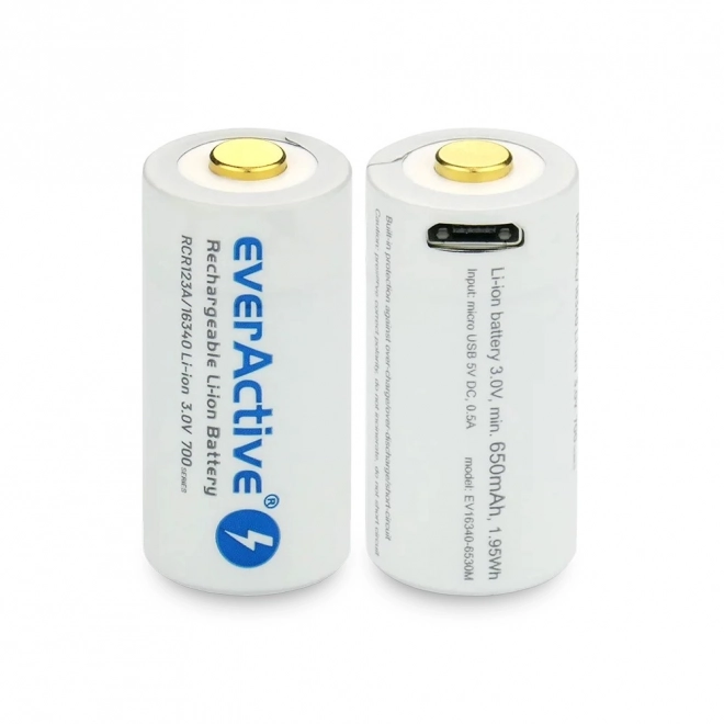 EverActive újratölthető 16340 Li-ion akkumulátor 3V 700 mAh micro USB