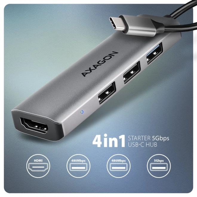 Axagon 4 az 1-ben USB-C hub 5Gbps sebességgel