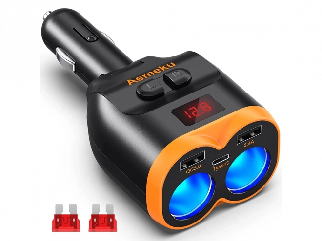Autós szivargyújtó elosztó dupla USB-A, USB-C QC 3.0 töltő