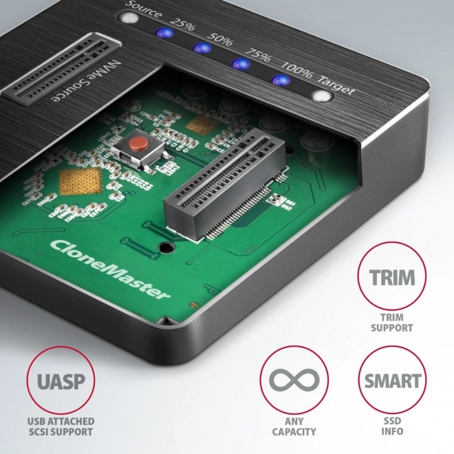 Kettős NVMe klónozó dokkoló állomás USB-C csatlakozással