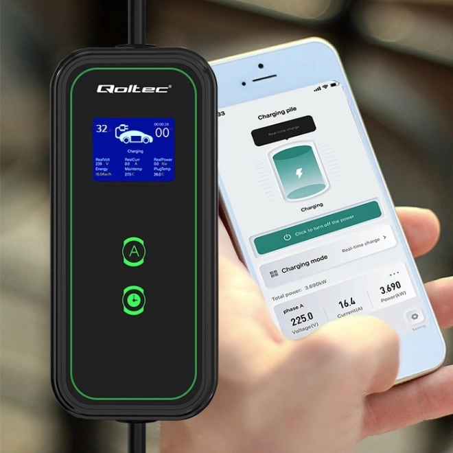 Qoltec elektromos autós töltő kétfunkciós 7kW 230V WiFi LCD