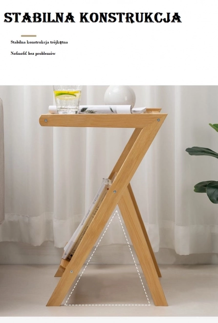 Bambusz asztal rattan polccal - sötétbarna – 55 cm