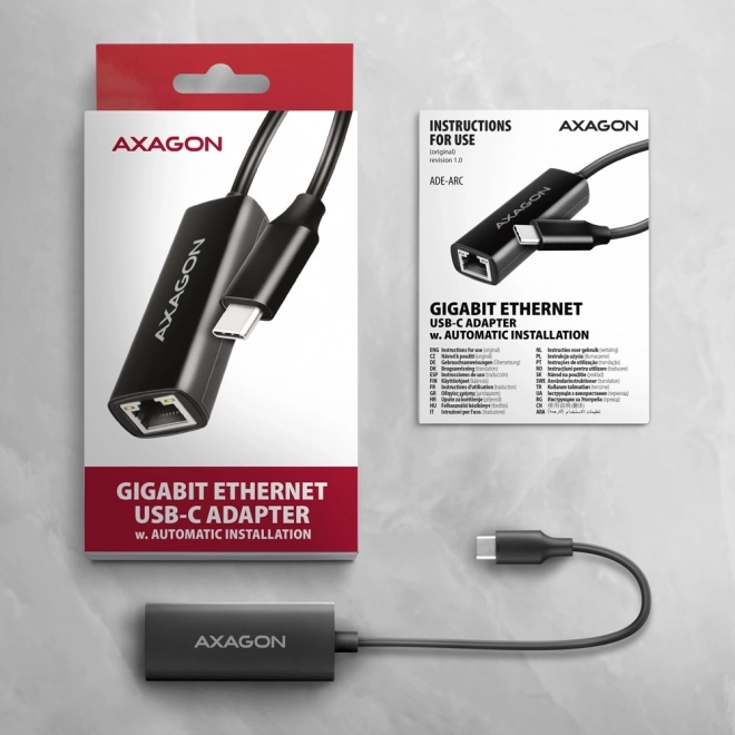 Axagon USB-C Gigabit Ethernet adapter automatikus telepítéssel