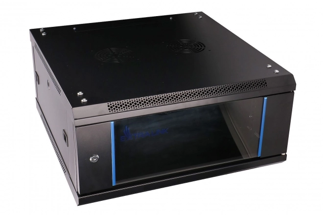 Fali rack szekrény 4U 600x600 fekete üvegajtóval