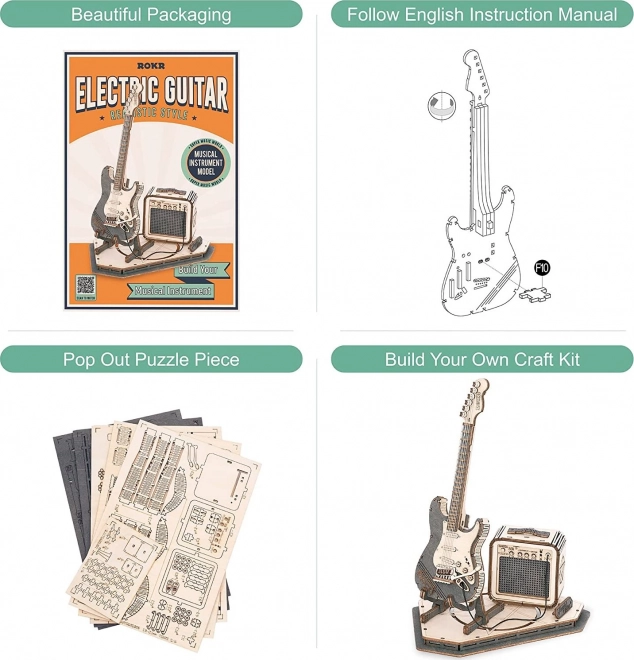 Fából készült 3D puzzle elektromos gitár Roboról