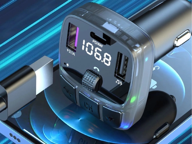 Autós FM Bluetooth Transmitter 5.3 többszörös USB töltővel