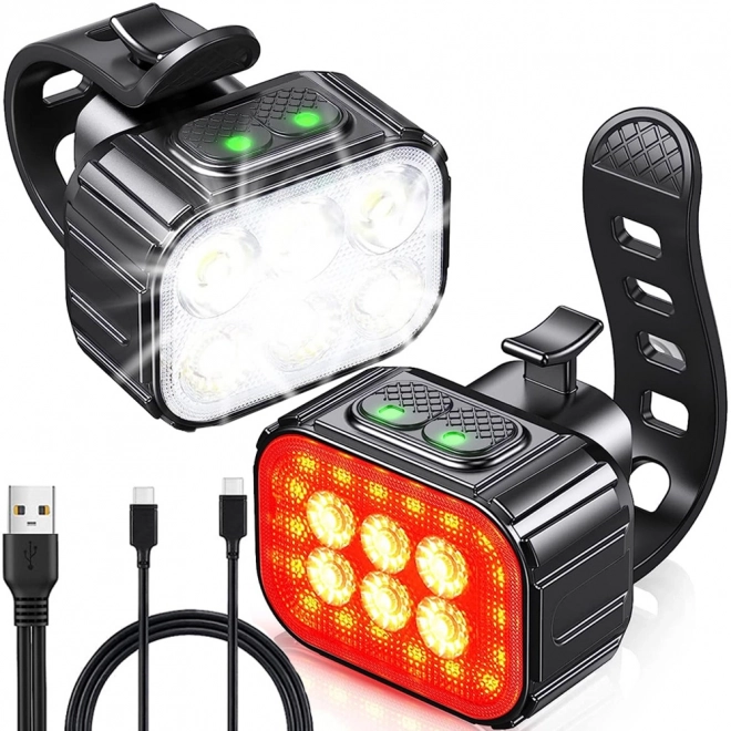 LED kerékpárlámpa elülső és hátsó készlet, USB újratölthető