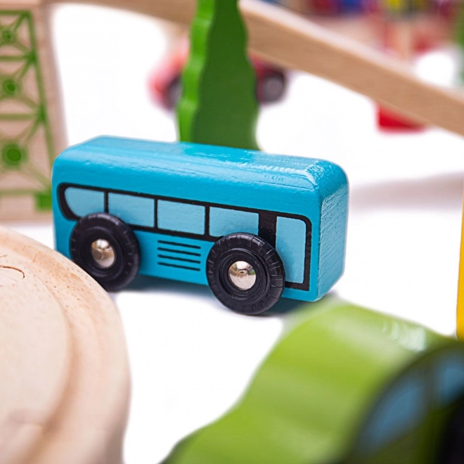 Bigjigs Rail Fa Vasútkészlet hegyi úttal 112 darabból