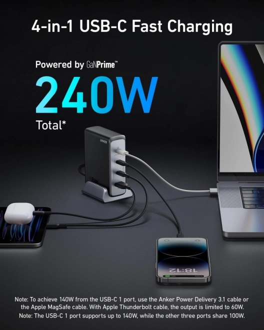 Anker GaNPrime 240W fali töltő USB-C x3 USB-A x1