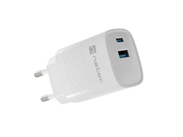 Fehér Natec Ribera GaN Hálózati Töltő 1X USB-A + 1X USB-C 30W