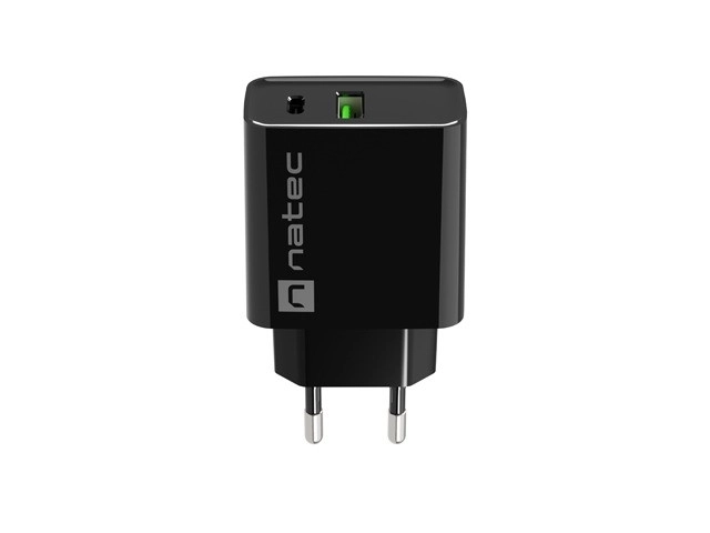 Natec hálózati töltő 1x USB-A + 1x USB-C 20W fekete