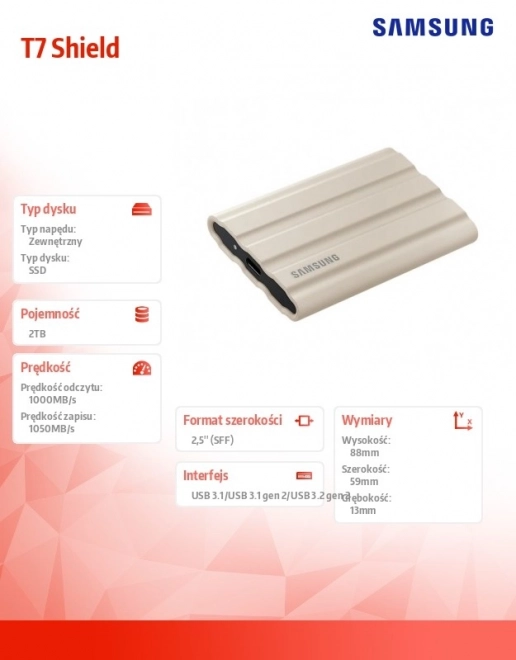 T7 Shield SSD 2TB USB 3.2 hordozható adattároló, bézs