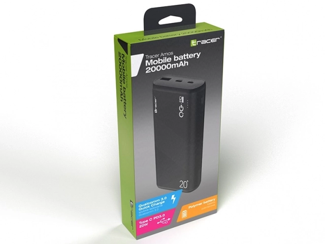 Amos powerbank 20000mAh QC3.0-PD20W fekete