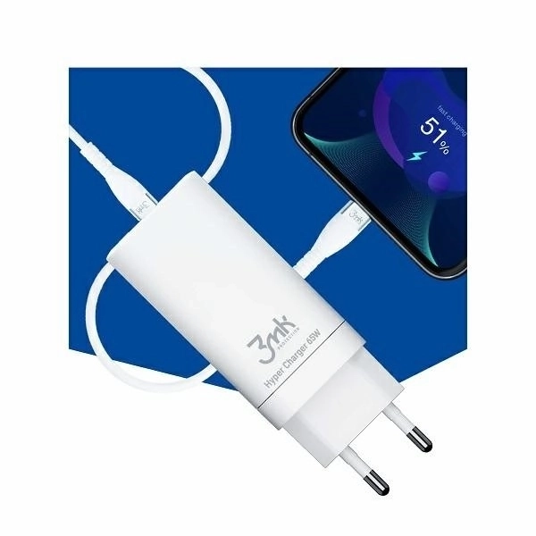 65W hálózati töltő GaN PD QC 2xUSB-C + 1xUSB-A