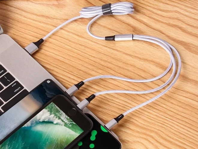 3in1 usb kábel telefonhoz villám kábel iphone micro usb type-c 1.2 m – Fehér