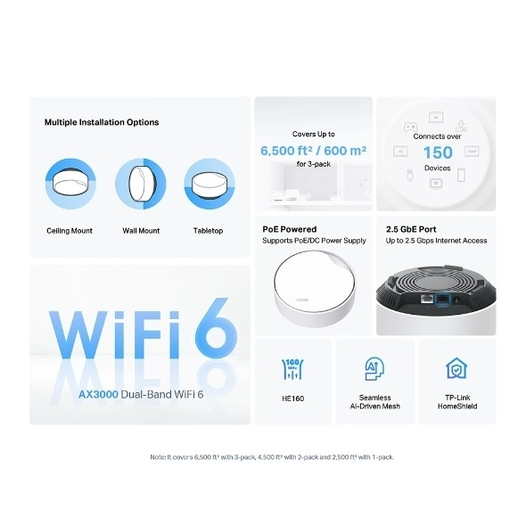 Wi-Fi rendszer TP-Link Deco X50-PoE (3-csomag) AX3000