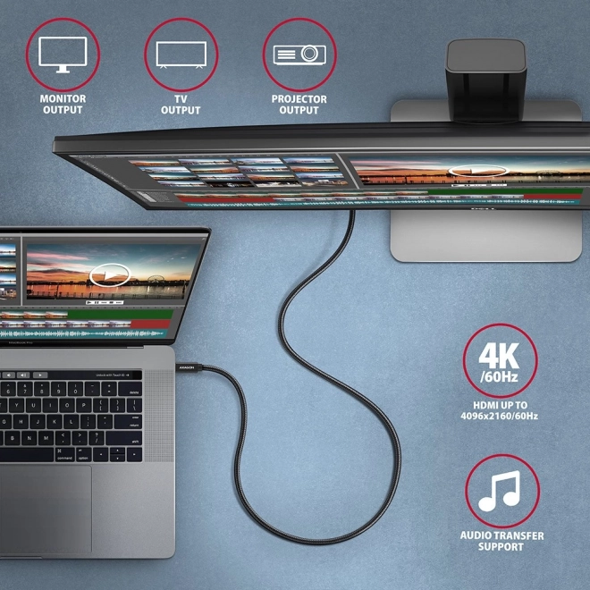 Usb-c - usb-c adat- és töltőkábel 1.5m 100W, 5A, 4K HD, alumínium csatlakozók, fekete