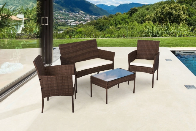 Kerti bútor szett rattan kinézettel – pad, asztal, szék barna MultiGarden
