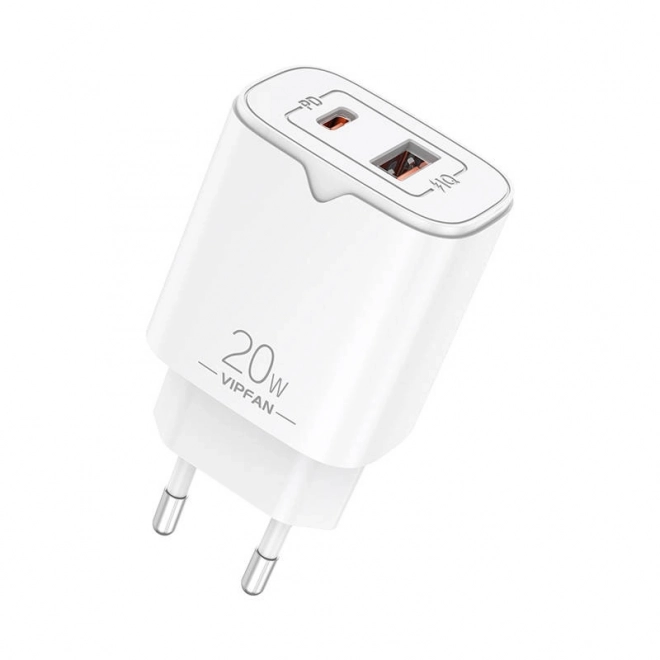 Vipfan E08 hálózati töltő USB és USB-C 20W PD QC 3.0 fehér