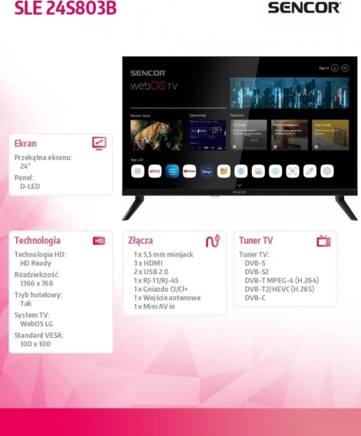 Sencor Chytrí LED Televízió 24 colos HD Ready felbontással