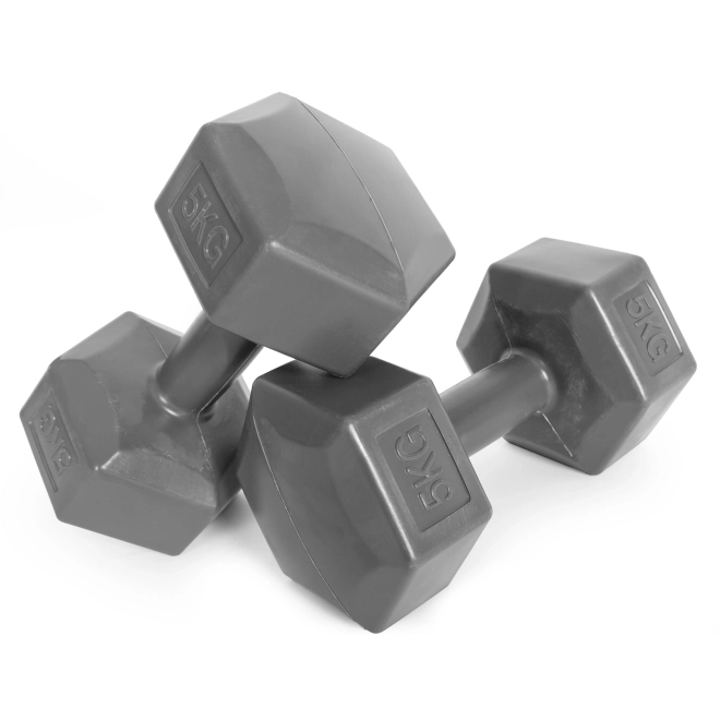 ModernHome 2x5 kg szürke hatszögletű súlyzó készlet