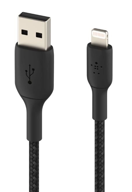 Fekete fonott USB-Lightning kábel 15cm