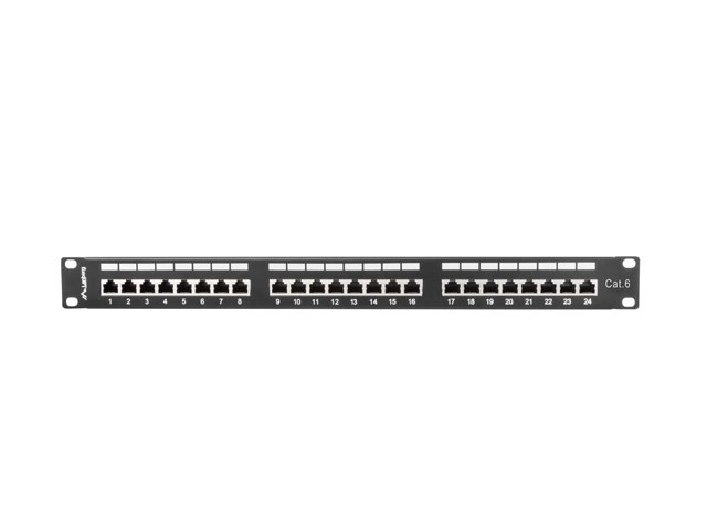 24 portos 1U kategória 6 fekete árnyékolt patch panel