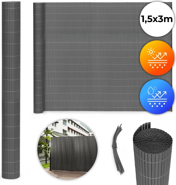 Kétoldalas bambusz szőnyeg 150x300 cm erkélyre, teraszra és kerítésre, antracit MultiGarden