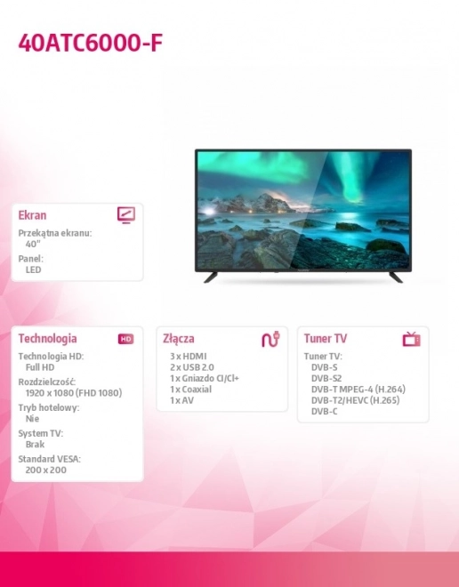40 hüvelykes LED TV