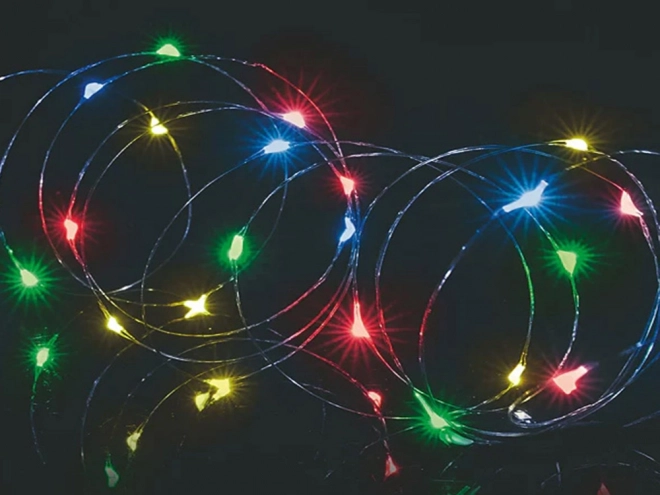 100 LED-es színes drótos fényfüzér elemről működő, 10m
