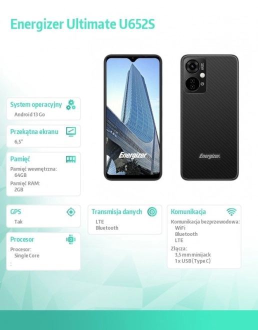 Energizer okostelefon - kétszeres SIM-támogatás, fekete