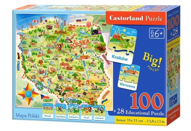 Castorland Mapa Polska 100 darab és kvíz Puzzle