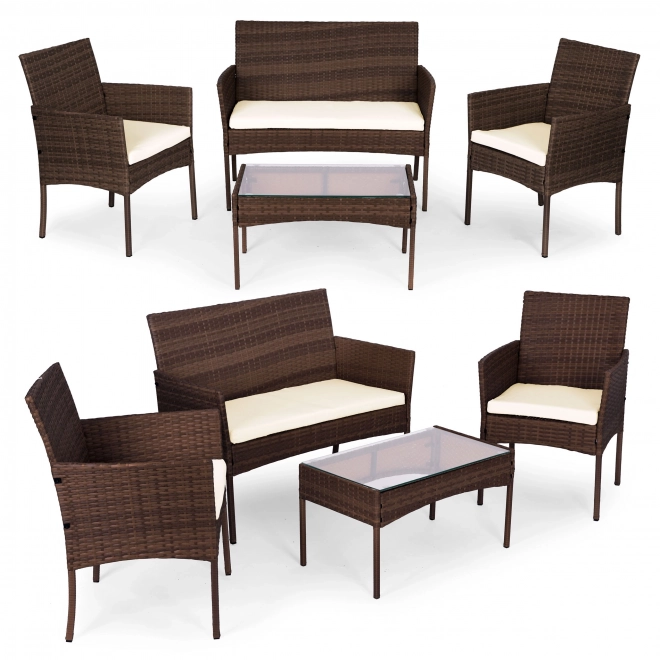 Kerti bútor szett rattan kinézettel – pad, asztal, szék barna MultiGarden