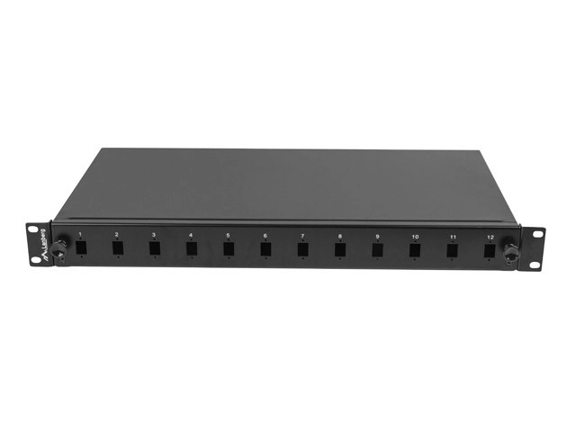 Kihúzható 19 hüvelykes 1U száloptikai patch panel SC/LC csatlakozókkal és tartozékokkal fekete