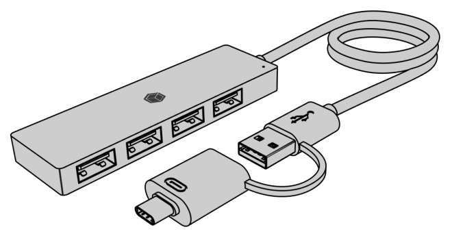 4-portos USB hub Type-C és Type-A