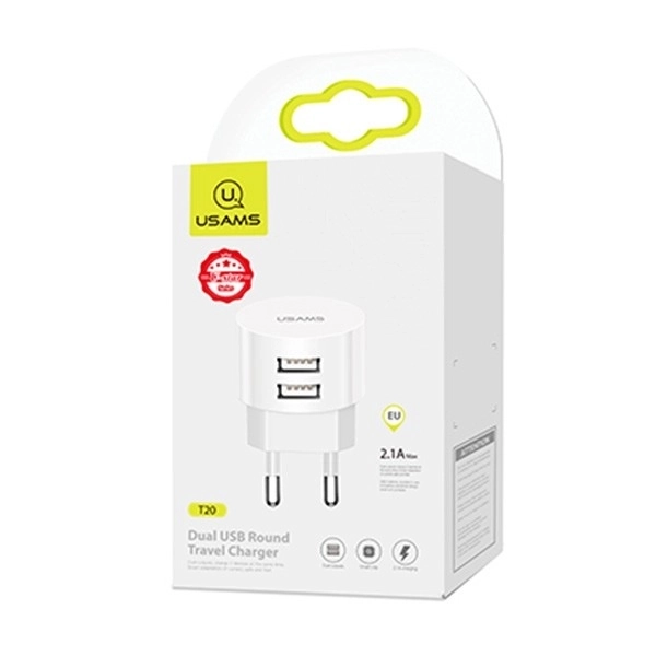 Usams T20 hálózati töltő 2xUSB 2,1A USB-C kábellel