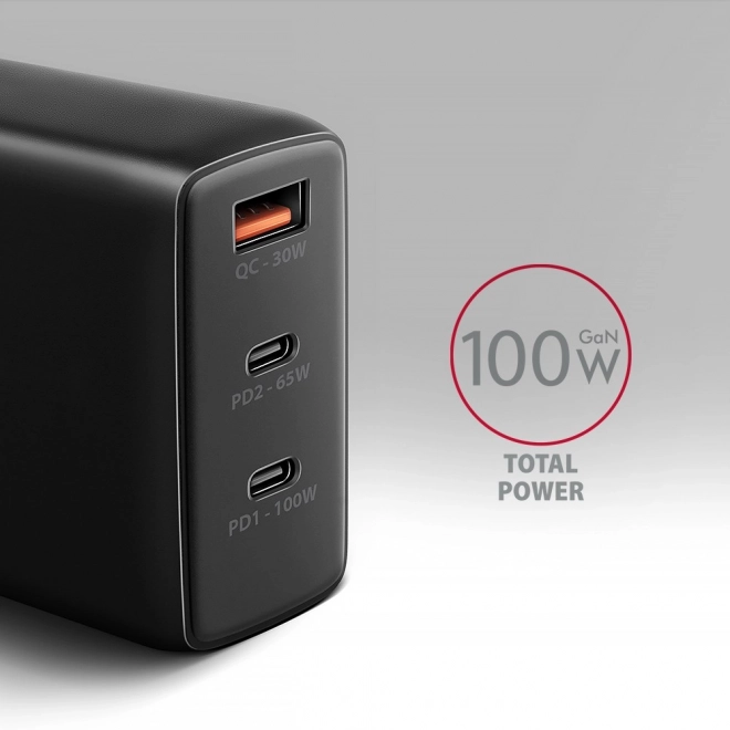 Gyors töltő AXAGON ACU-DPQ100 100W GaN 3 az 1-ben