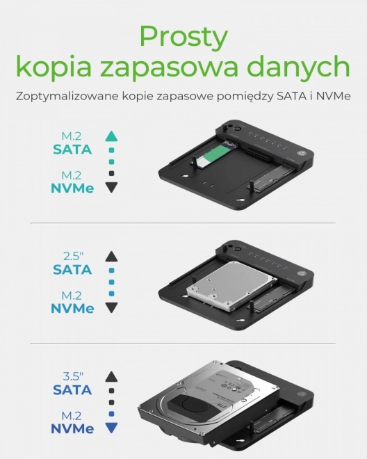 Dokkoló és klónozó állomás M.2 NVMe és SATA SSD/HDD számára