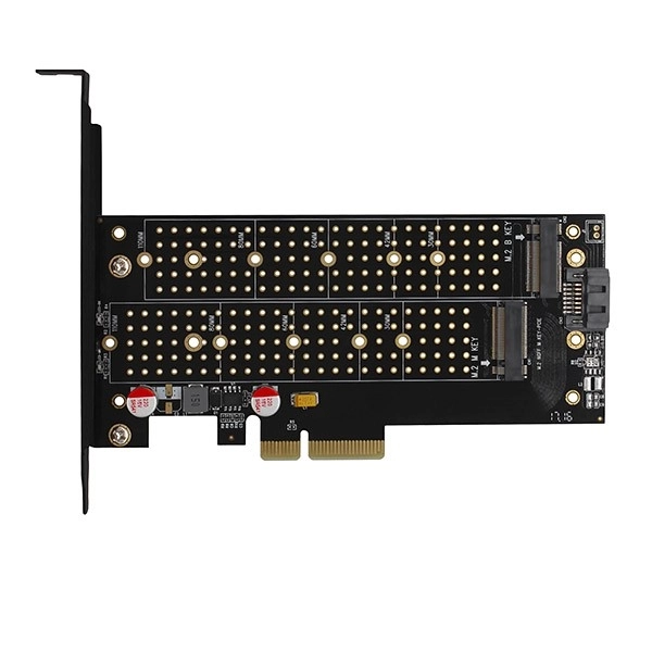 Adapter beépített PCIe x4 to M.2 NVMe M-key + SATA B-key hűtőventilátor