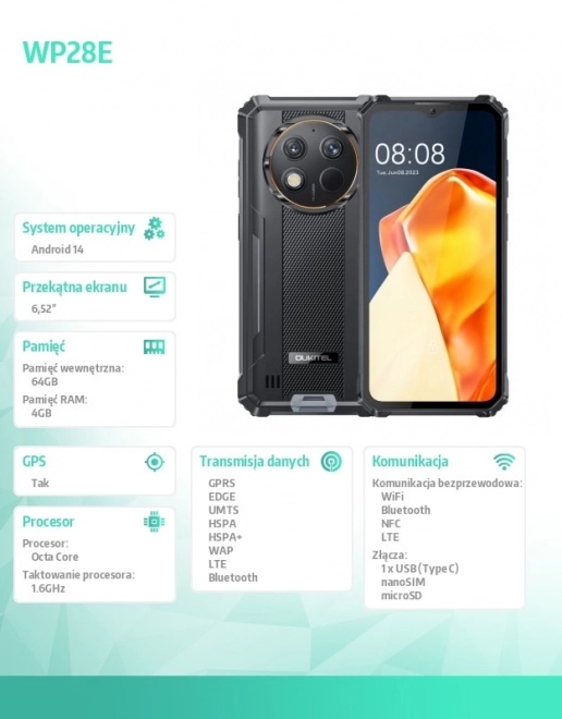 Robusztus vízálló okostelefon 4G 4/64GB fekete