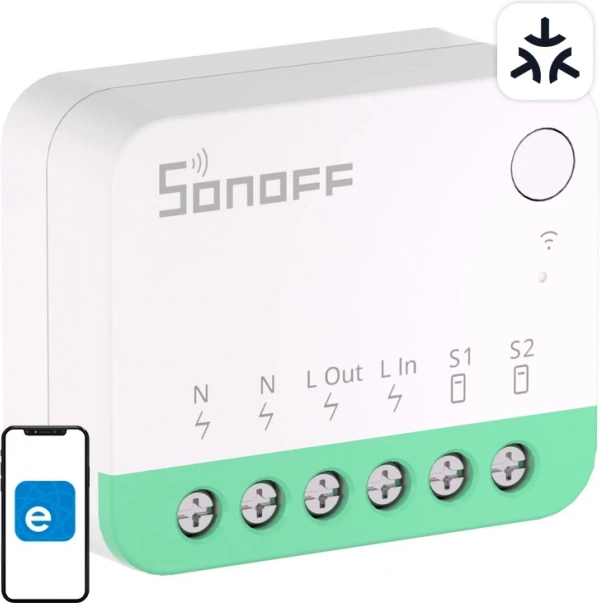Intelligens mini Wi‑Fi kapcsoló SONOFF MINIR4M Matter támogatással (Apple HomeKit, Google Home, SmartThings, Home Assistant)