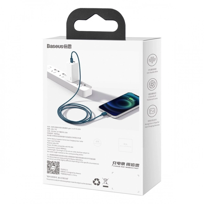 Baseus usb-c kábel iphonehoz, 20w, pd, 2m, kék