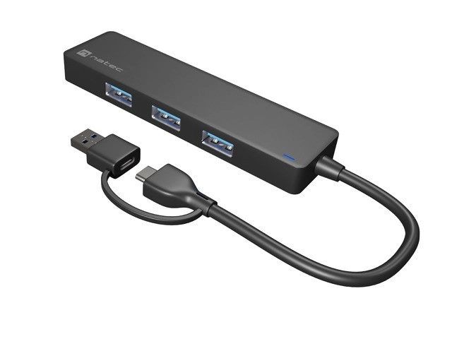 Natec USB-C hub 4 porttal és USB-A adapterrel fekete