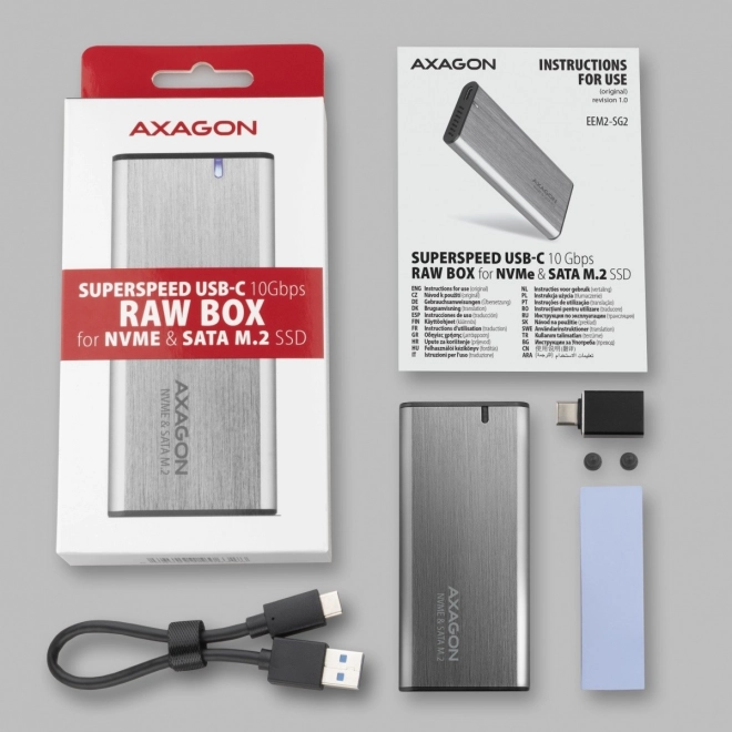 Univerzális külső alumínium burkolat M.2 NVMe & SATA SSD-hez USB-C 3.2 Gen 2 csatlakozóval