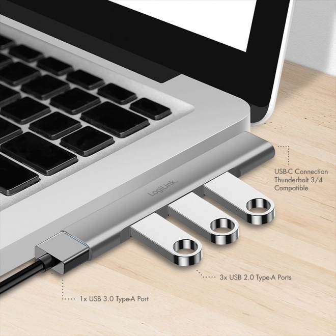 Elegáns USB-C HUB 1x USB-A 3.0-val és 3x USB-A 2.0-val