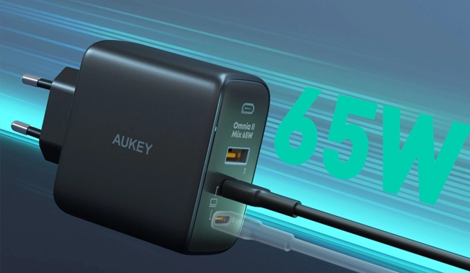 Aukey Omnia II fekete GaN töltő 65W 3xUSB-C/A