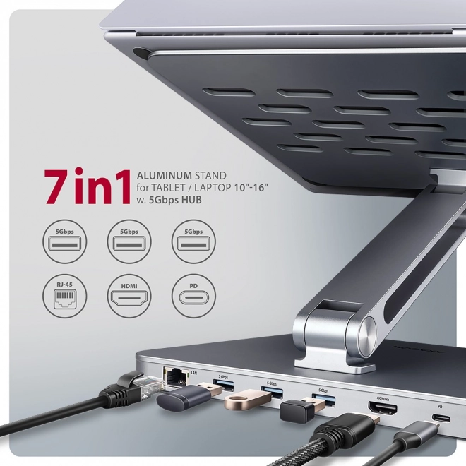 Axagon 7 az 1-ben laptopállvány és hub