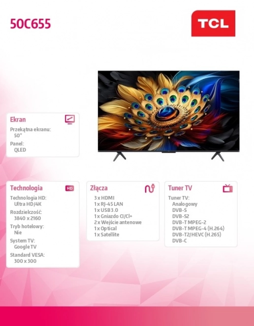 50 hüvelykes QLED 50C655 televízió