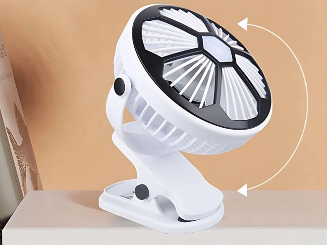 Kis asztali ventilátor klippel és fényekkel