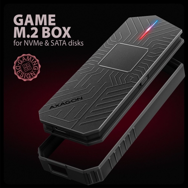 Gaming külső ház USB-C 3.2 Gen 2 M.2 NVMe/SATA SSD